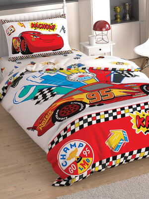 Односпальний комплект постільної білизни ТАС Disney Cars Kachow з простирадлом на гумці