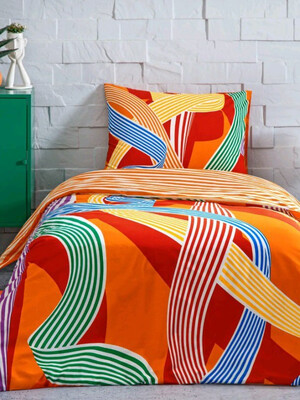 Полуторний комплект постельного белья из ранфорса с простыней на резинке TAC Vega