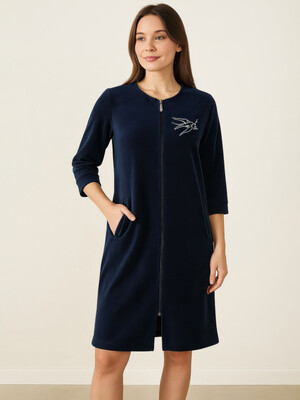 Халат велюровый женский на молнии JEN 5237  