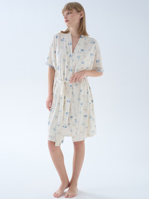 Купить Хлопковый халат с коротким рукавом и кружевом HAYS 70147 в Украина