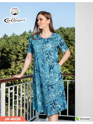 Купить Штапельный летний халат на пуговицах COCOON J4-4039 в Украина в Lingerie.ua - Одяг для дому та відпочинку, Фото 2