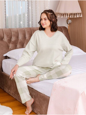 Купить Кашеміровий костюм зі штанами в клітинку MISSENDO U6769 в Украина в Lingerie.ua - Одяг для дому та відпочинку, Фото 4