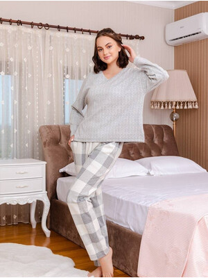 Купить Кашеміровий костюм зі штанами в клітинку MISSENDO U6769 в Украина в Lingerie.ua - Одяг для дому та відпочинку, Фото 3