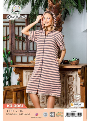 Купить Халат махровый на молнии с капюшоном COCOON K3-3061 в Украина в Lingerie.ua - Одяг для дому та відпочинку, Фото 3