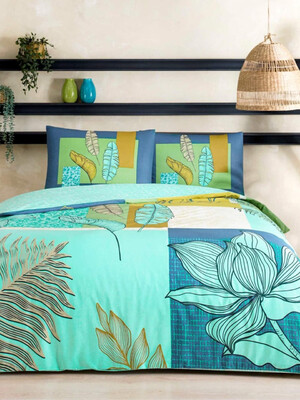 Купить Полуторний комплект постільної білизни з ранфорсу з простирадлом на гумці TAC Monstera в Украина