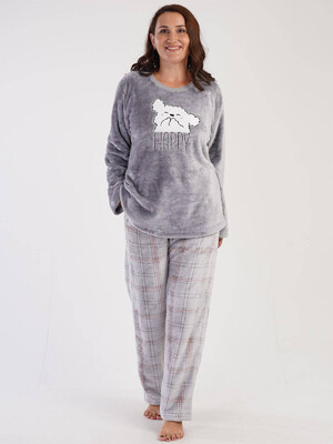 Купить Плюшевая теплая пижама с брюками в клетку VIENETTA 3030690229 в Украина в Lingerie.ua - Одяг для дому та відпочинку, Фото 3