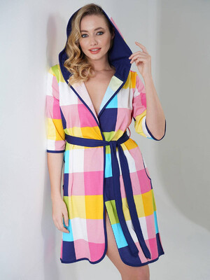 Купить Хлопковый халат в цветную клетку VIENETTA 2010010337 в Украина в Lingerie.ua - Одяг для дому та відпочинку, Фото 4