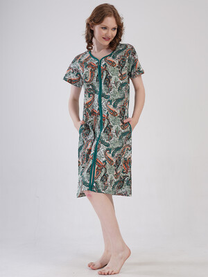 Купить Хлопковый халат женский на молнии с коротким рукавом VIENETTA 4092190250 в Украина в Lingerie.ua - Одяг для дому та відпочинку, Фото 2