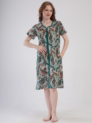 Купить Хлопковый халат женский на молнии с коротким рукавом VIENETTA 4092190250 в Украина в Lingerie.ua - Одяг для дому та відпочинку, Фото 3