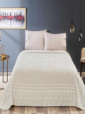 Купить Постільний комплект полуторний TAC Jakar Michele з простирадлом на гумці і вафельним покривалом в Украина