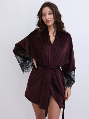 Велюровий халат кімоно з мереживом LINGERIE 170754-1-М