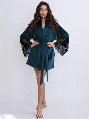 Купить Велюровий халат кімоно з мереживом LINGERIE 170754-1-М в Украина в Lingerie.ua - Одяг для дому та відпочинку, Фото 3