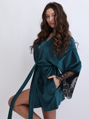 Купить Велюровий халат кімоно з мереживом LINGERIE 170754-1-М в Украина в Lingerie.ua - Одяг для дому та відпочинку, Фото 4