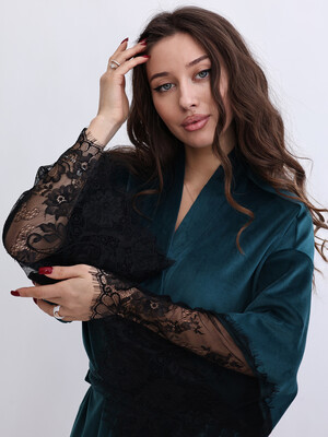Купить Велюровий халат кімоно з мереживом LINGERIE 170754-1-М в Украина в Lingerie.ua - Одяг для дому та відпочинку, Фото 8
