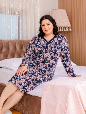 Купить Байковая ночная сорочка с длинным рукавом SABRINA U-11454 в Украина в Lingerie.ua - Одяг для дому та відпочинку, Фото 2