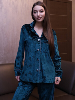 Купить Бархатная пижама классическая с длинным рукавом LINGERIE 170700 в Украина в Lingerie.ua - Одяг для дому та відпочинку, Фото 12