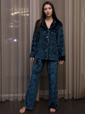 Купить Бархатная пижама классическая с длинным рукавом LINGERIE 170700 в Украина в Lingerie.ua - Одяг для дому та відпочинку, Фото 8