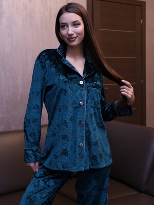 Купить Бархатная пижама классическая с длинным рукавом LINGERIE 170700 в Украина в Lingerie.ua - Одяг для дому та відпочинку, Фото 4