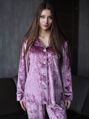 Купить Бархатная пижама классическая с длинным рукавом LINGERIE 170700 в Украина в Lingerie.ua - Одяг для дому та відпочинку, Фото 3