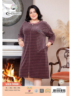 Купить Велюровий халат великого розміру на блискавці COCOON U22-1086 в Украина в Lingerie.ua - Одяг для дому та відпочинку, Фото 3