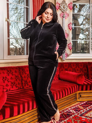 Купить Велюровый костюм большого размера с лампасами COCOON O61-1192 в Украина в Lingerie.ua - Одяг для дому та відпочинку, Фото 3