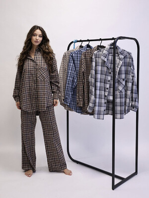 Фланелевая мужская классическая пижама в клетку LNGR 170737