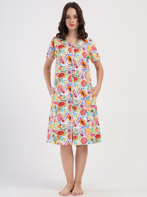 Купить Хлопковый халат женский на молнии с коротким рукавом VIENETTA 4082001782 в Украина в Lingerie.ua - Одяг для дому та відпочинку, Фото 3