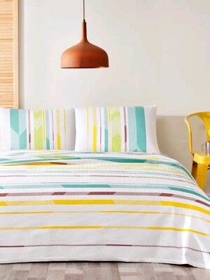 Полуторний комплект постельного белья из ранфорса с простыней на резинке TAC LORENZ