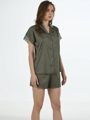 Купить Шовкова піжама з коротким рукавом і шортами VIENETTA 1611995085 в Украина в Lingerie.ua - Одяг для дому та відпочинку, Фото 2