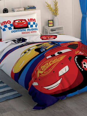 Купить Односпальный комплект постельного белья TAC Disney Cars Race с простыней на резинке в Украина в Lingerie.ua - Одяг для дому та відпочинку, Фото 1