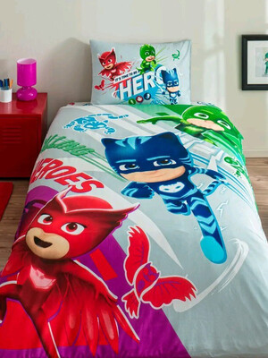 Купить Односпальний комплект постільної білизни TAC Disney PJ Masks  Super Team  з простирадлом на гумці в Украина
