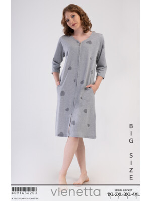 Бавовняний халат великого розміру на блискавці VIENETTA 4091656203