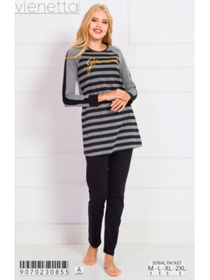 Купить Бавовняний жіночий костюм з довгим рукавом VIENETTA 9070230855 в Украина в Lingerie.ua - Одяг для дому та відпочинку, Фото 2