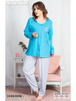 Купить Бавовняна піжама жіноча з довгим рукавом VIENETTA 9030434675 в Украина в Lingerie.ua - Одяг для дому та відпочинку, Фото 2