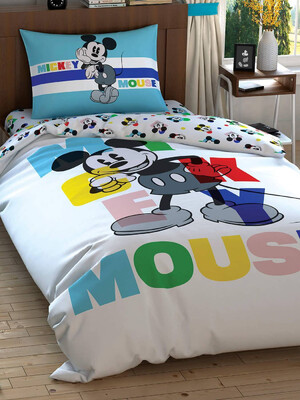 Купить Односпальный комплект постельного белья TAC Disney Mickey Colour Face с простыней на резинке в Украина в Lingerie.ua - Одяг для дому та відпочинку, Фото 1