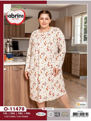 Хлопковая ночная сорочка с длинным рукавом SABRINA О-11478 