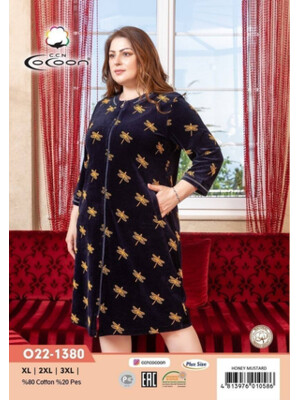 Купить Велюровий халат великого розміру на блискавці COCOON O22-1380 в Украина в Lingerie.ua - Одяг для дому та відпочинку, Фото 4