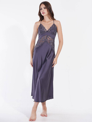 Купить Шелковый длинный пеньюар с кружевом VIENETTA 1612031159 в Украина в Lingerie.ua - Одяг для дому та відпочинку, Фото 1