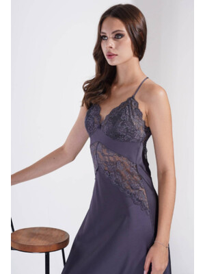 Купить Шелковый длинный пеньюар с кружевом VIENETTA 1612031159 в Украина в Lingerie.ua - Одяг для дому та відпочинку, Фото 2