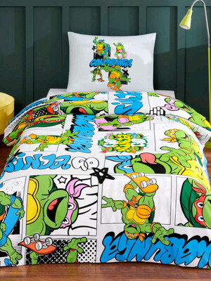 Купить Односпальный комплект постельного белья TAC Disney NINJA TURTLES с простыней на резинке в Украина в Lingerie.ua - Одяг для дому та відпочинку, Фото 1