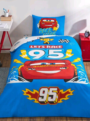 Односпальный комплект постельного белья TAC Disney Cars Lets Race с простыней на резинке