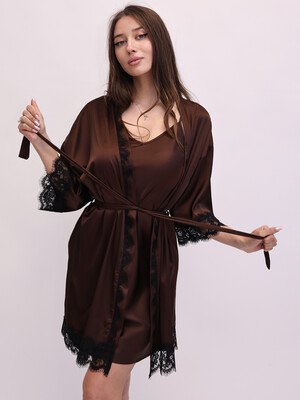 Купить Шёлковый халат женский с кружевом LINGERIE 170846-1 в Украина в Lingerie.ua - Одяг для дому та відпочинку, Фото 2