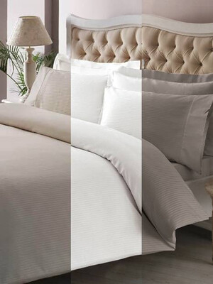 Купить Двуспальный комплект постельного белья TAC Saten Premium Basic Stripe в Украина