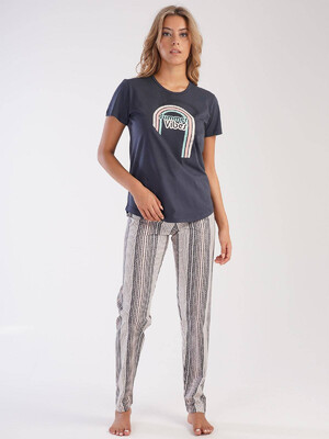 Купить Хлопковая пижама с брюками в полоску VIENETTA 2121180782 в Украина в Lingerie.ua - Одяг для дому та відпочинку, Фото 1