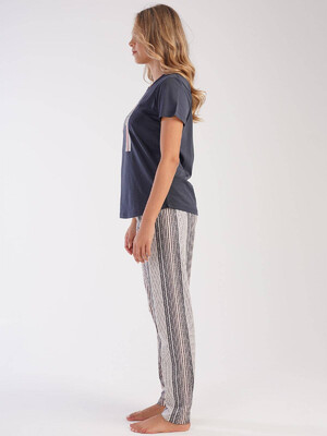 Купить Хлопковая пижама с брюками в полоску VIENETTA 2121180782 в Украина в Lingerie.ua - Одяг для дому та відпочинку, Фото 2