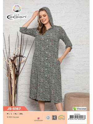 Купить Штапельный халат с капюшоном COCOON J5-5167 в Украина в Lingerie.ua - Одяг для дому та відпочинку, Фото 3