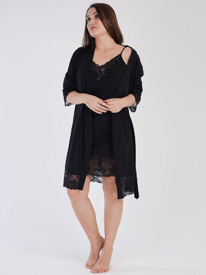 Купить Хлопковый комплект из ночной сорочки и халата с кружевом VIENETTA 3010330000 в Украина в Lingerie.ua - Одяг для дому та відпочинку, Фото 1