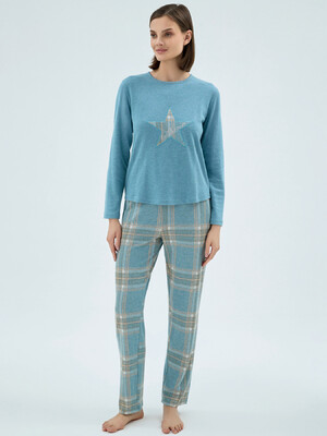 Домашний костюм с длинным рукавом и брюками в клетку SEVIM 16991