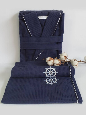 Купить Мужской подарочный набор 3в1 Халат и вафельные полотенца MAISON D'OR Marine в Украина в Lingerie.ua - Одяг для дому та відпочинку, Фото 1