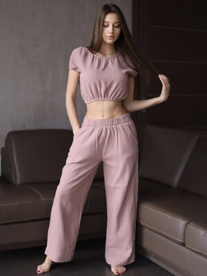 Муслиновый комплект летний с брюками V SoftShow 004